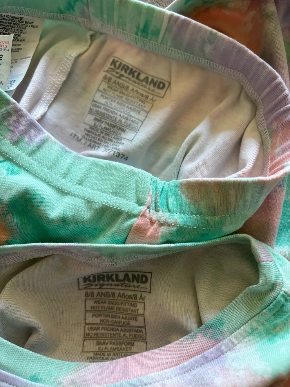 Kirkland Signature Kids Tie-Dye Short Sleeve Pajama Set - Pink, Mint & Lavender